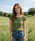 Bohemian Forest Green Boat Neck Top - Handmade Women's Acrylic Knit - Sarah Wadley Creations