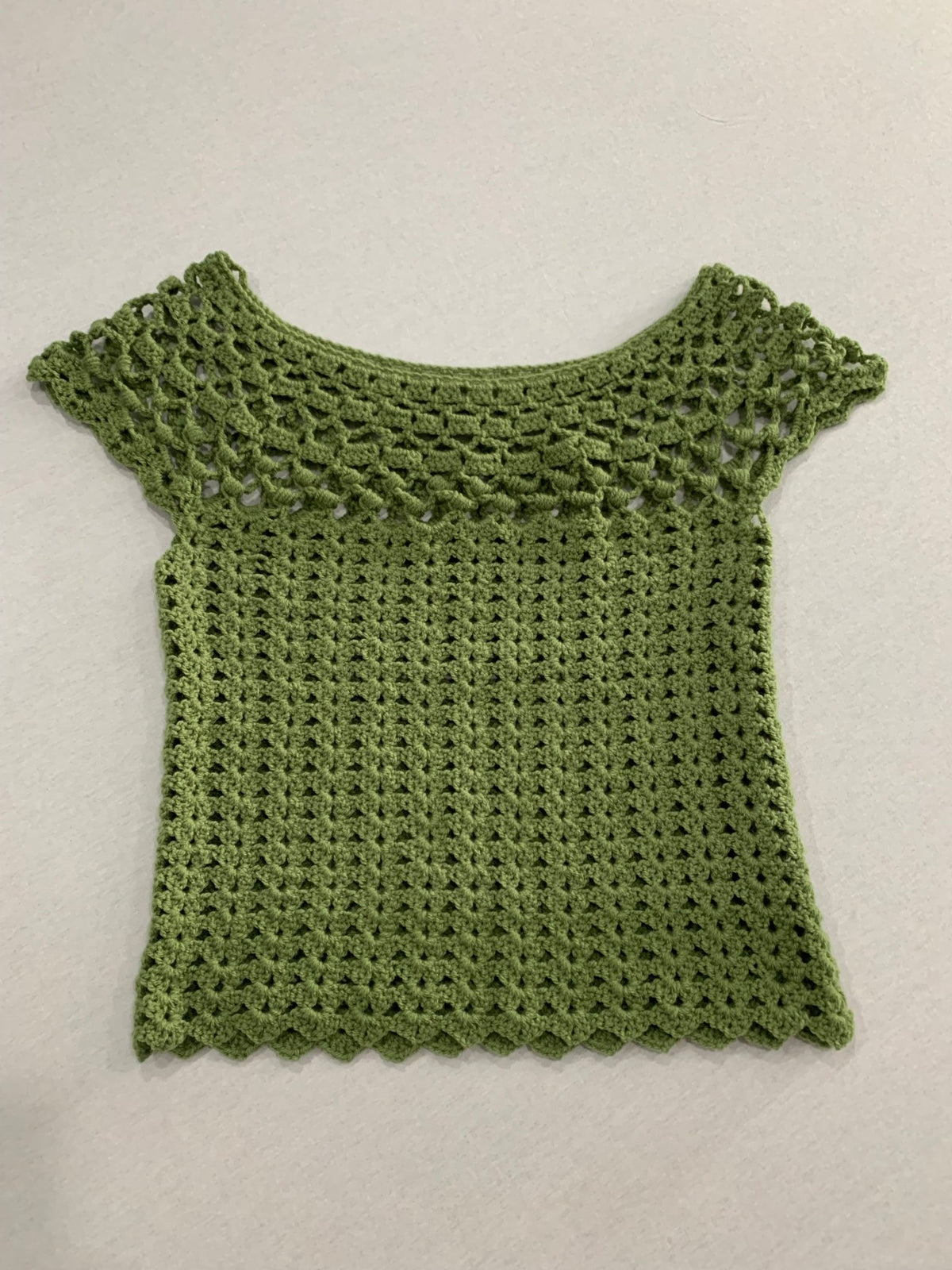 Bohemian Forest Green Boat Neck Top - Handmade Women's Acrylic Knit - Sarah Wadley Creations