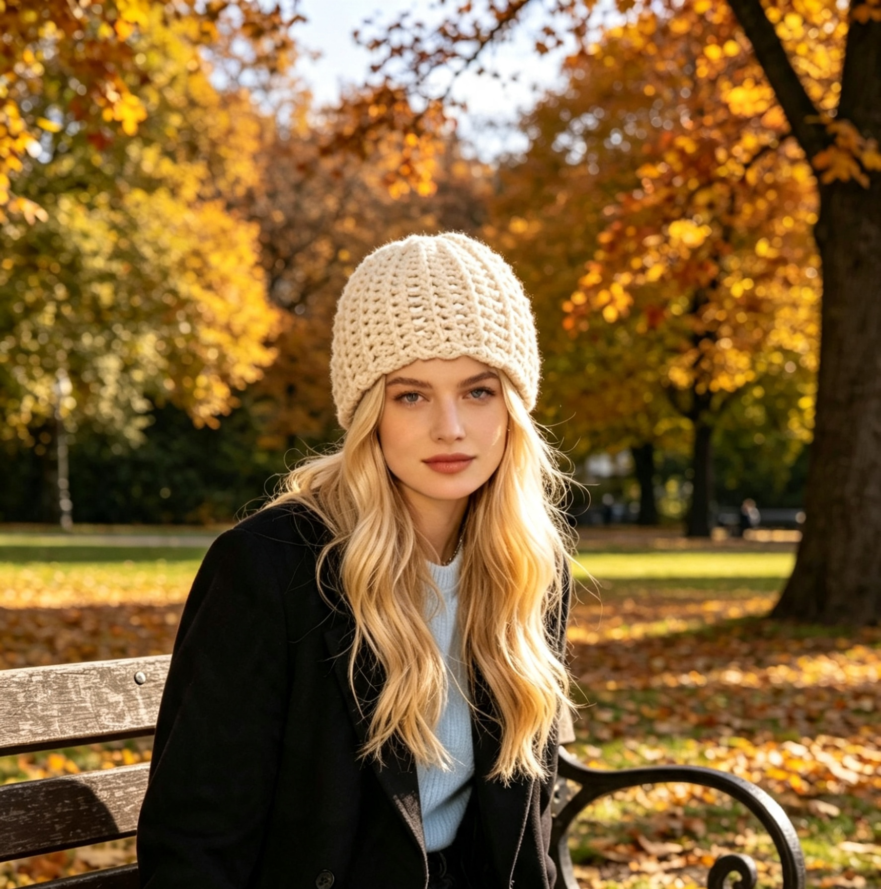 Cream Vintage Boho Beanie M - Sarah Wadley Creations