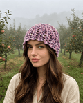 Lilac Print Beanie by Sarah Wadley Creations — Handmade Soft Acrylic Shell Stitch - Sarah Wadley Creations