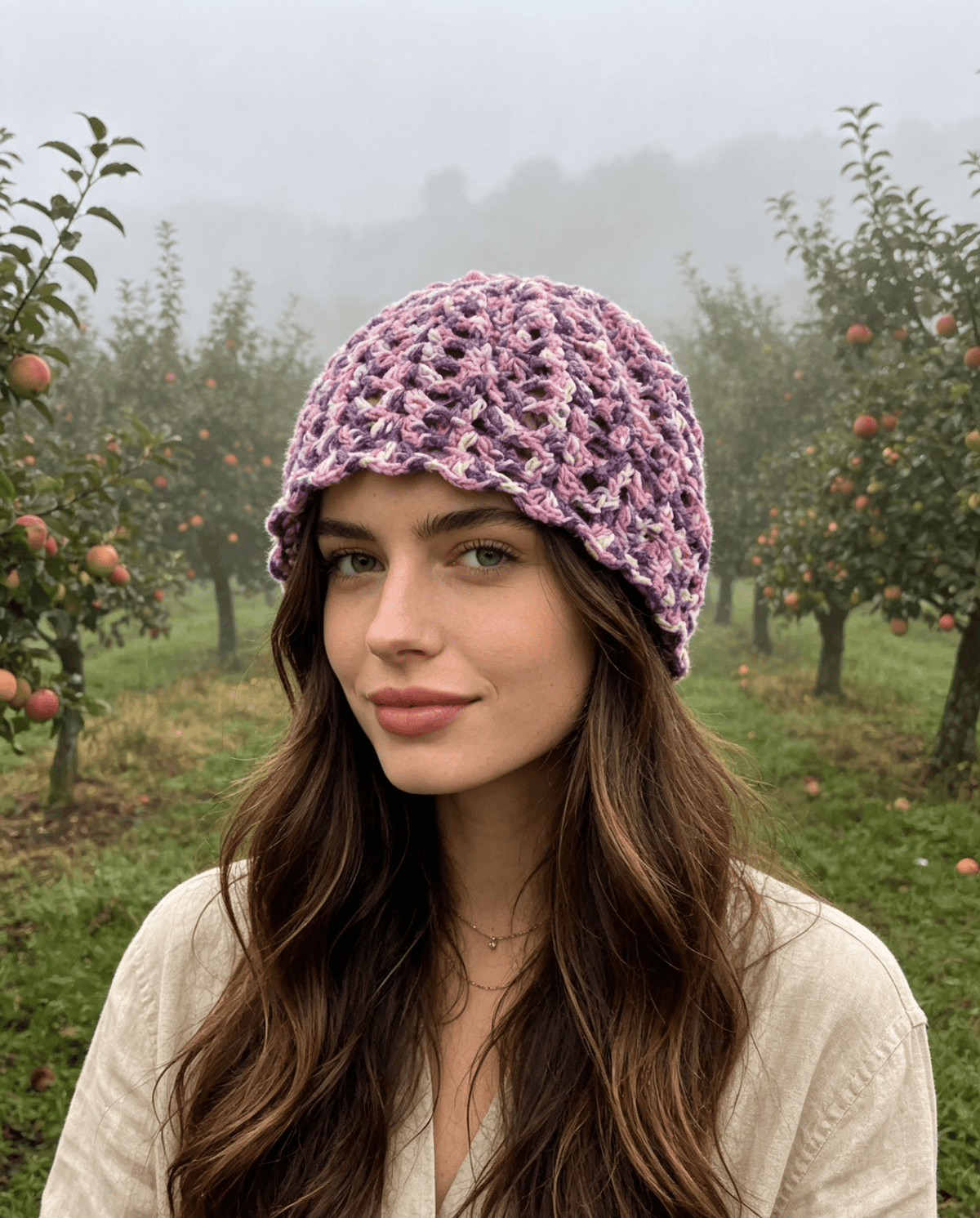 Lilac Print Beanie by Sarah Wadley Creations — Handmade Soft Acrylic Shell Stitch - Sarah Wadley Creations