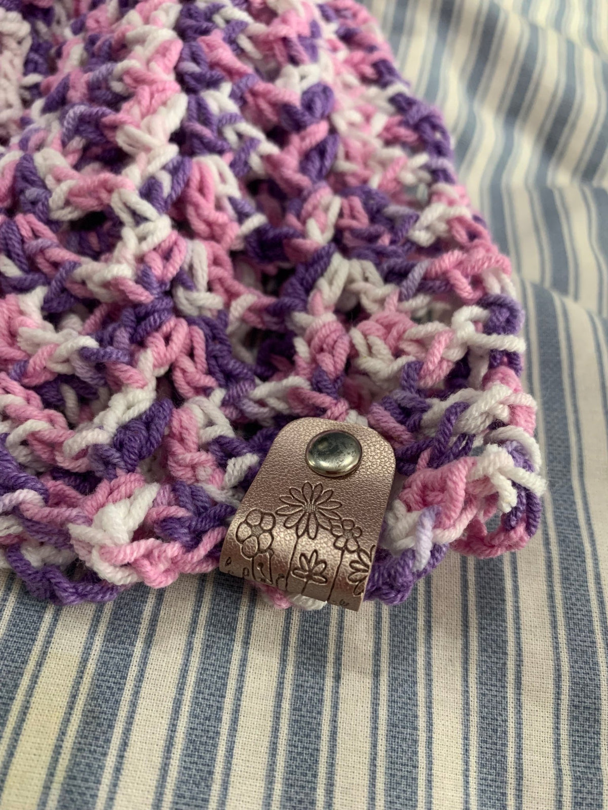 Lilac Print Beanie by Sarah Wadley Creations — Handmade Soft Acrylic Shell Stitch - Sarah Wadley Creations