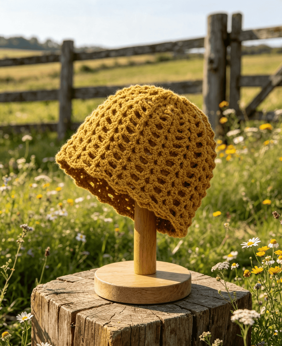 Mustard Boho Beanie — Handmade Women's Institute Acrylic Small Beanie - Sarah Wadley Creations