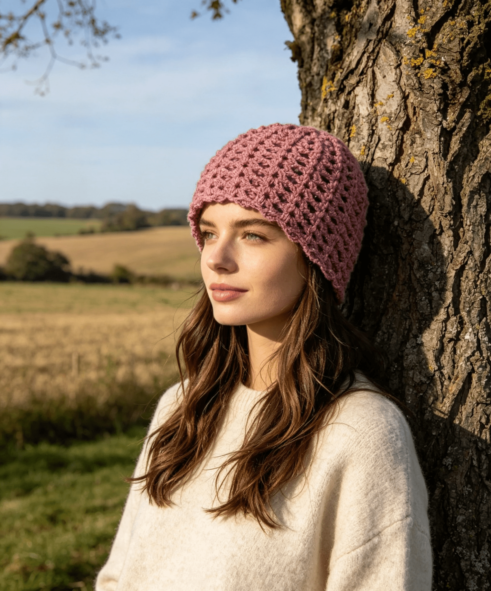 Pink Sparkle Boho Beanie S — Handmade Small Acrylic Beanie (19.5" Circumference, 8" Length) - Sarah Wadley Creations