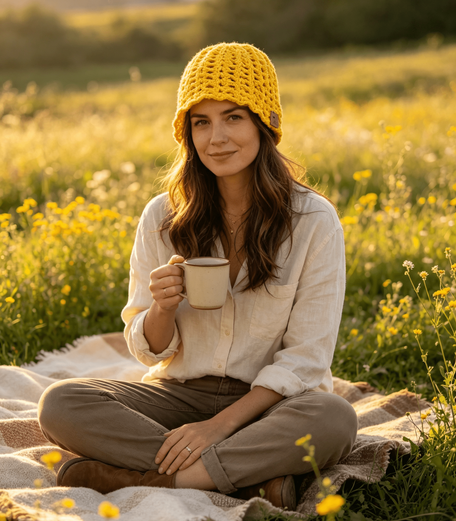 Sunflower Yellow Beanie - Sarah Wadley Creations