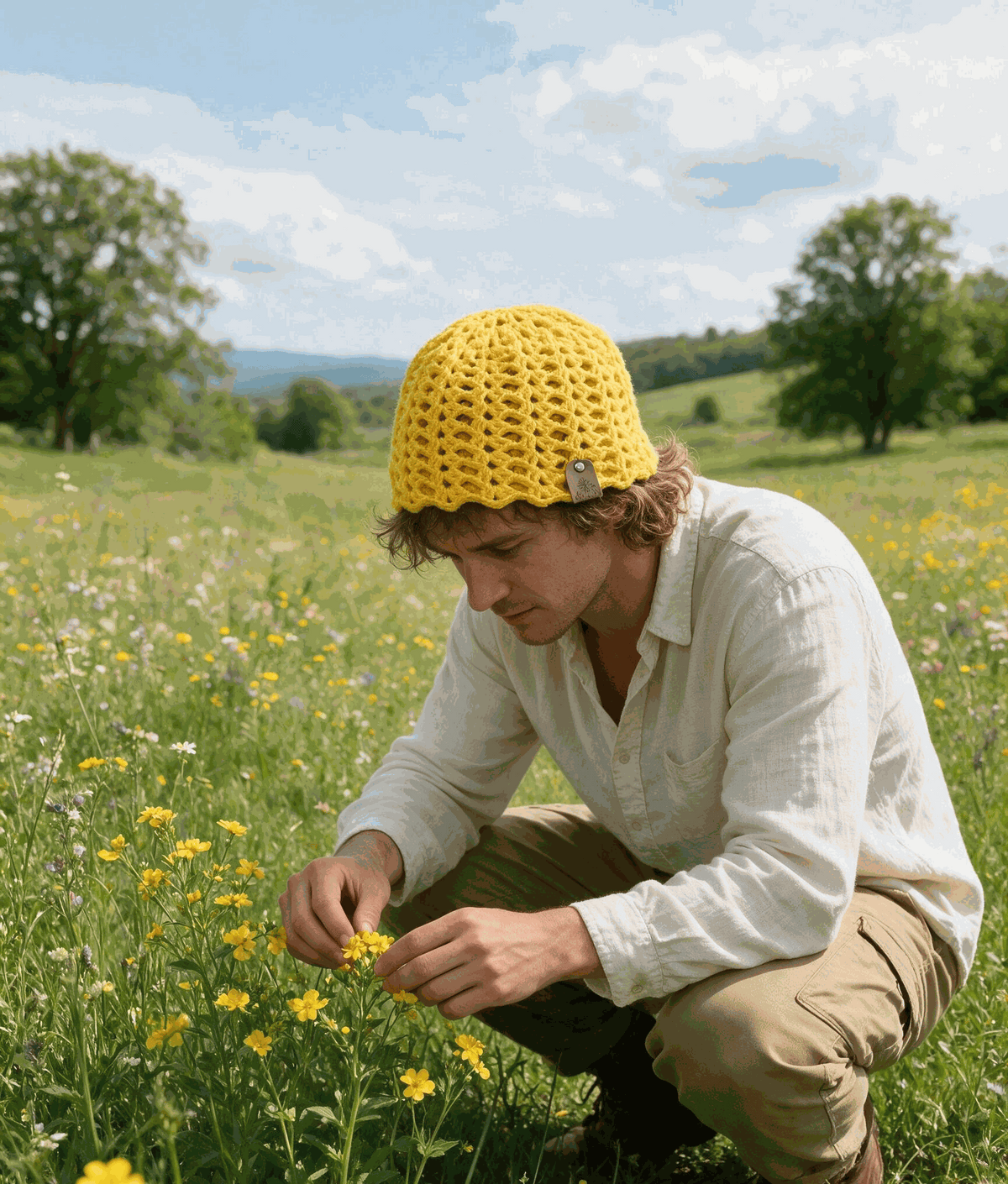 Sunflower Yellow Beanie - Sarah Wadley Creations